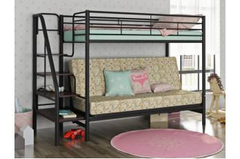 Двухъярусная кровать с диваном Мадлен 3 черный