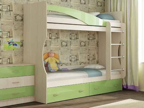 Кровать двухъярусная Буратино зеленая