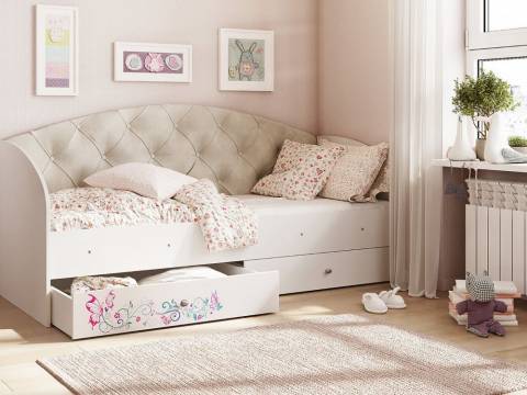 Кровать Эльза Белый-бежевый (кофе с молоком)