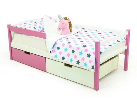 Кровать-тахта Svogen с ящиками и бортиком лаванда-белый