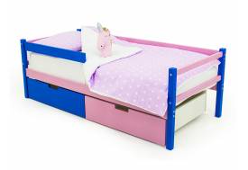 Кровать-тахта Svogen с ящиками и бортиком синий-лаванда