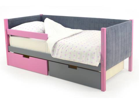 Кровать-тахта мягкая Svogen с ящиками и бортиком лаванда-графит