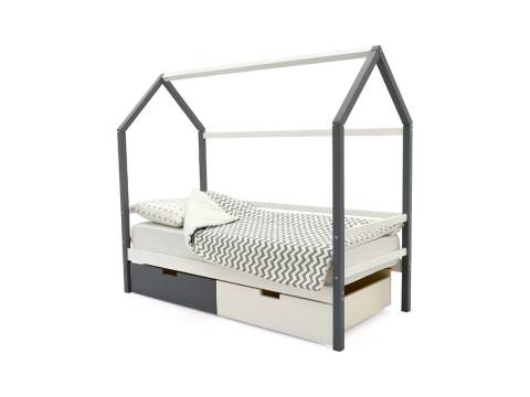 Кровать-домик Svogen с ящиками графит-белый