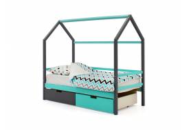 Кровать-домик Svogen с ящиками графит-мятный