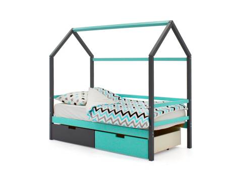 Кровать-домик Svogen с ящиками графит-мятный