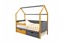 Кровать-домик мягкий Svogen с ящиками и бортиком дерево-графит