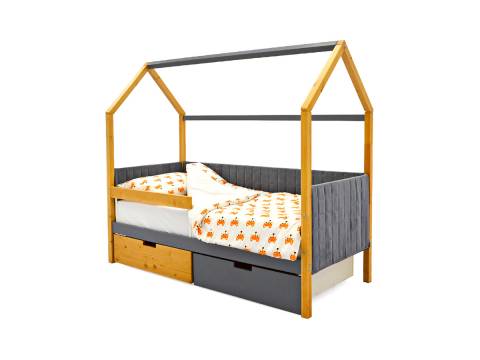 Кровать-домик мягкий Svogen с ящиками и бортиком дерево-графит