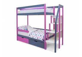 Двухъярусная кровать Svogen с ящиками и бортиком лаванда-графит
