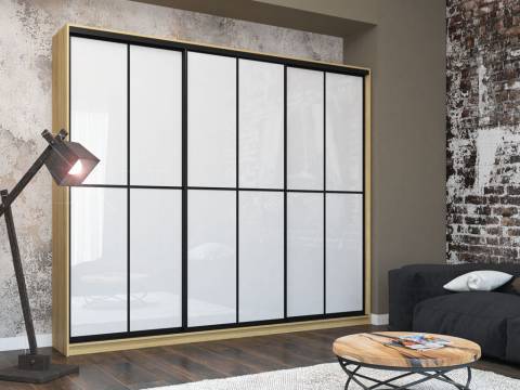 Шкаф-купе Лофт Шк30-47 3000 3 двери глубина 470 фасад МДФ белый глянец +