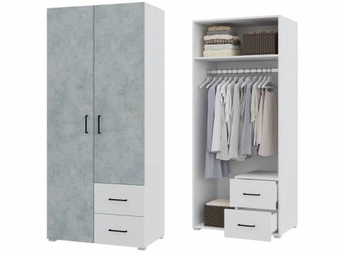 Шкаф двухстворчатый 2 ящика Victor Белый-Бетон