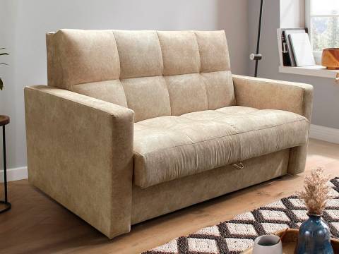 Диван Рэй Клетка 1400х2000 с прямыми подлокотниками бежевый велюр