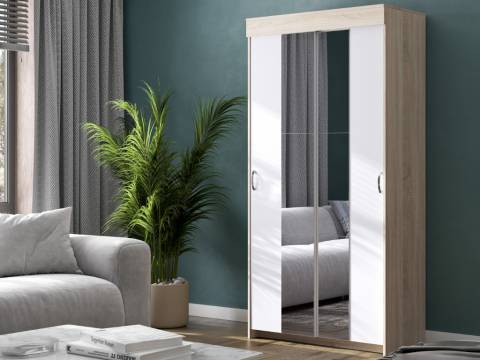 Шкаф-купе Бассо двухдверный дуб сонома-белый 2 зеркальные вставки