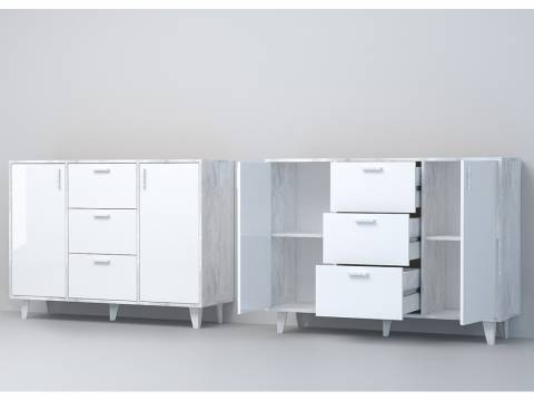 Комод Эго К-2 2 ящика бетон светлый/белый глянец на ножках