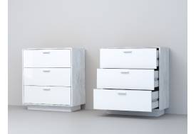 Комод Эго К-3 3 ящика бетон светлый/белый глянец на цоколе