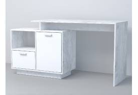 Стол письменный Эго Ст-2 бетон светлый/белый глянец на цоколе