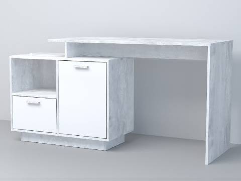Стол письменный Эго Ст-2 бетон светлый/белый глянец на цоколе
