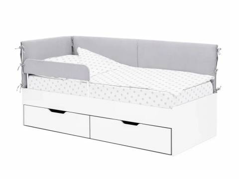 Детская мягкая кровать Denvas с бортиком и ящиками пепел