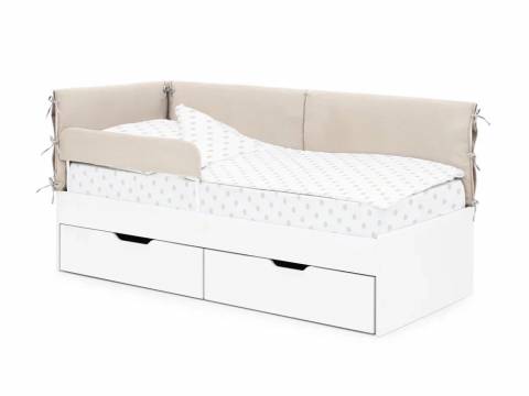 Детская мягкая кровать Denvas с бортиком и ящиками холодный бежевый