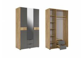 Шкаф трехдверный с зеркалом Адам дуб крафт золотой/графит