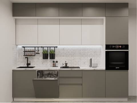 Кухонный гарнитур арт 53 Лайн Обсидиан Тальк 3000 мм