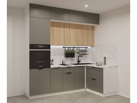 Кухонный гарнитур арт 8 Фаска Обсидиан Дуб сонома 2400х1400 мм