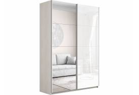 Шкаф-купе Прайм 2-х дверный 1400 Зеркало/Стекло Белое Ясень Анкор Светлый