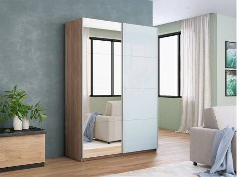 Шкаф-купе Прайм 2-х дверный 1600 Зеркало/Стекло Белое Сонома