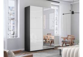 Шкаф-купе Прайм 2-х дверный 1600 Зеркало/Стекло Белое Серый Диамант