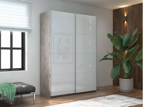 Шкаф-купе Прайм 2-х дверный 1600 Стекло Белое Бетон