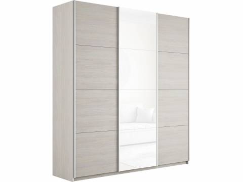 Шкаф-купе Прайм Широкий 3-х дверный два ДСП/Стекло Белое Ясень Анкор Светлый