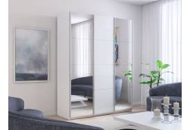 Шкаф-купе Прайм Широкий 3-х дверный два зеркала/стекло белое Белый Снег