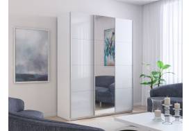 Шкаф-купе Прайм Широкий 3-х дверный два белых стекла/зеркало Белый Снег