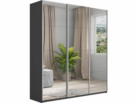 Шкаф-купе Прайм Широкий 3-х дверный три зеркала Серый Диамант