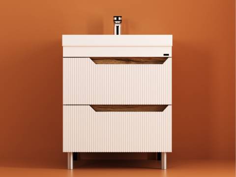 Тумба Леон Риф 80 напольная 2 ящика раковина Комфорт 80 солярис/белый риф