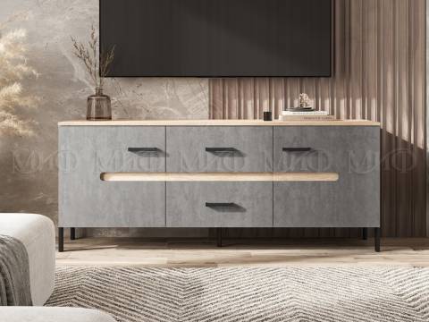 Тумба ТВ (металл) Ким Бетон Темный, Дуб Сонома