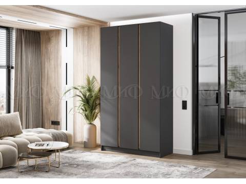 Шкаф трехстворчатый Келвин (1200) Графит-вставка дуб крафт