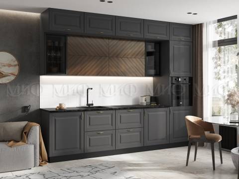 Кухня Престиж 3000 мм Компоновка №2 Графит софт/Прайм орех