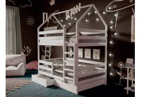 Двухъярусная кровать-домик белый 80х160 см с ящиками