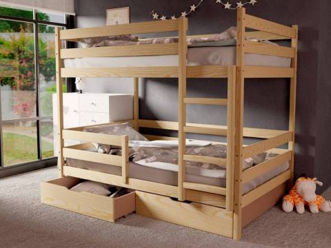 Двухъярусная кровать без крыши без покраски 80х190 см с ящиками