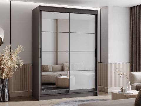 Шкаф-купе Гранд-1 1600 Графит-двери Зеркало-Лакобель белый