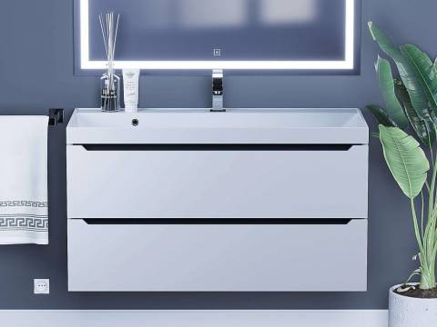 Тумба с раковиной Uperwood Tanos матовая белая/графит 100 см