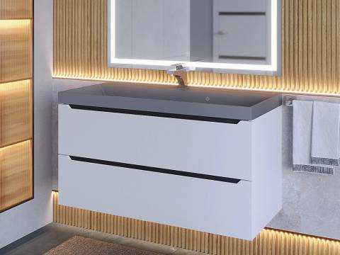 Тумба с раковиной Uperwood Tanos-Classic Quartz белая графит/бетон 100 см