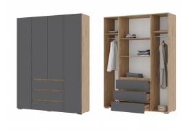 Шкаф с ящиками Хелен 4-х створчатый ШК 05 Дуб крафт золотой-Серый графит