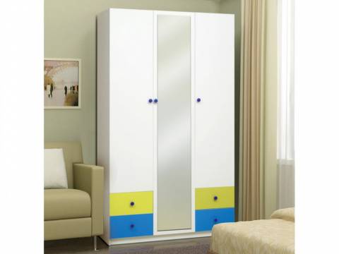 Шкаф 3-х дверный с ящиками и зеркалом Радуга