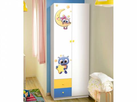 Шкаф двухдверный с ящиками и фотопечатью Совята 2.1