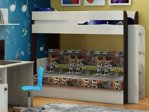 Кровать двухъярусная Карамель 75 венге-музыка